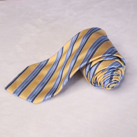 Paul Stuart Men's 100% Silk Designer Yellow Striped Repp Necktie Made in Italy - Picture 2 of 7